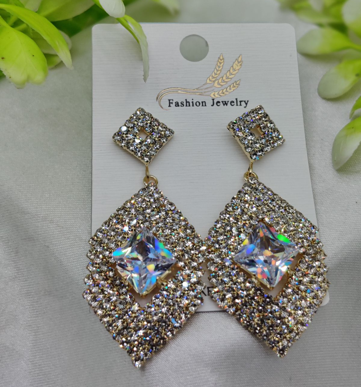 Imported Dazzling Geometric Crystal Drop Earrings - Nickel-Free Luxury Earrings β Nickel Free Earrings - Luxurious Gold Finish | Best Quality Artificial Earrings For Girls & Women - Image 2