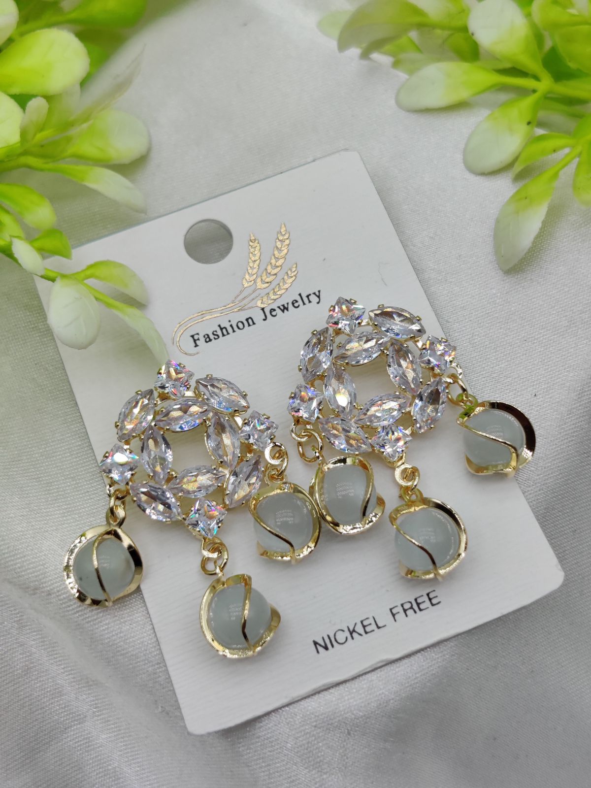 Imported Exquisite Crystal Halo Earrings with Chic Gemstone Dangles | Best Quality Artificial Earrings For Girls & Women - Image 2