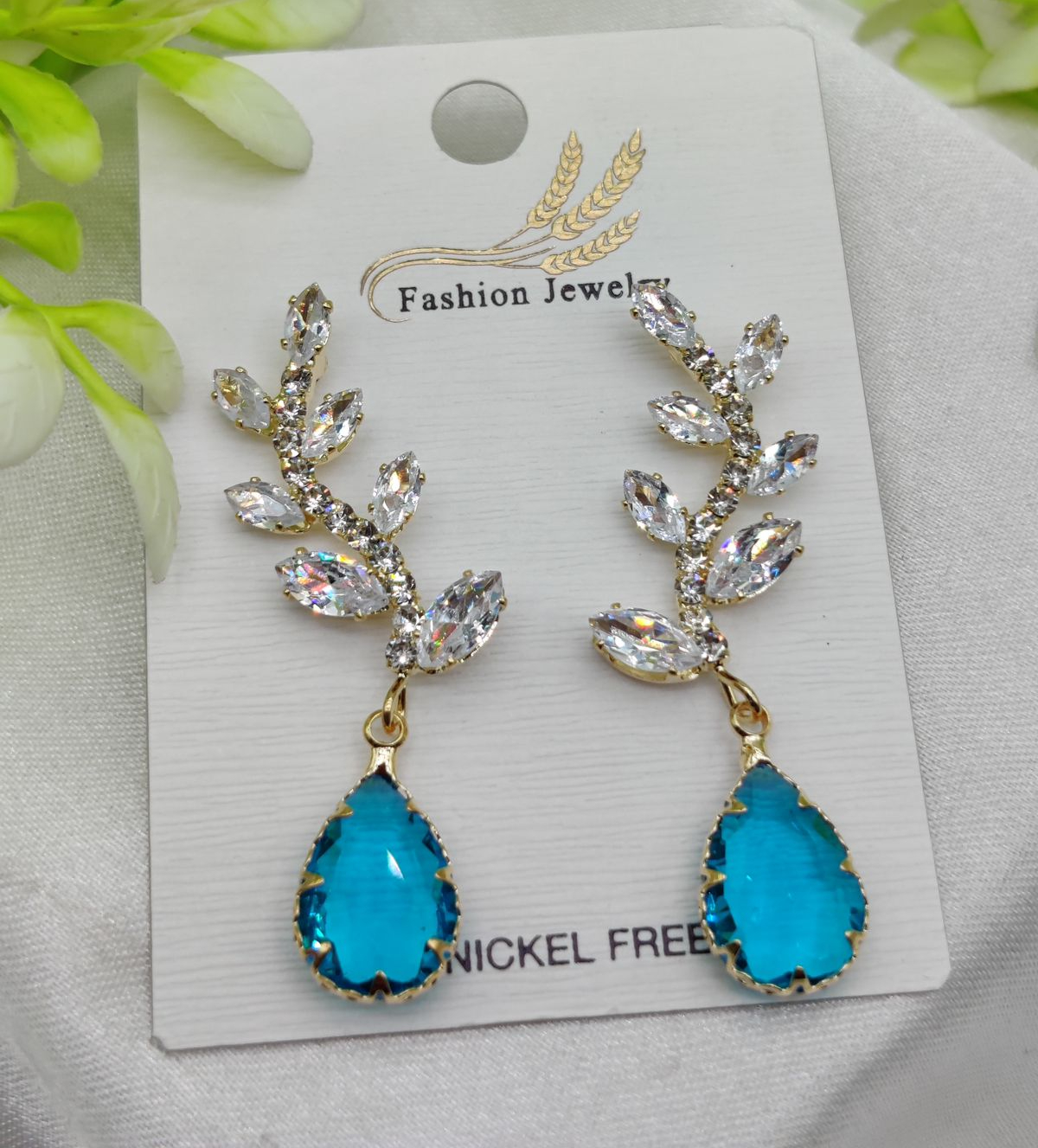Imported Exquisite Crystal Vine Drop Earrings with Blue Gemstone Accent | Girls Earrings | Women Earrings | Jewellery - Image 2